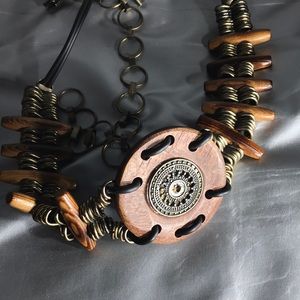 Wood and brass belt 45” loop and hook closure tribal artisan